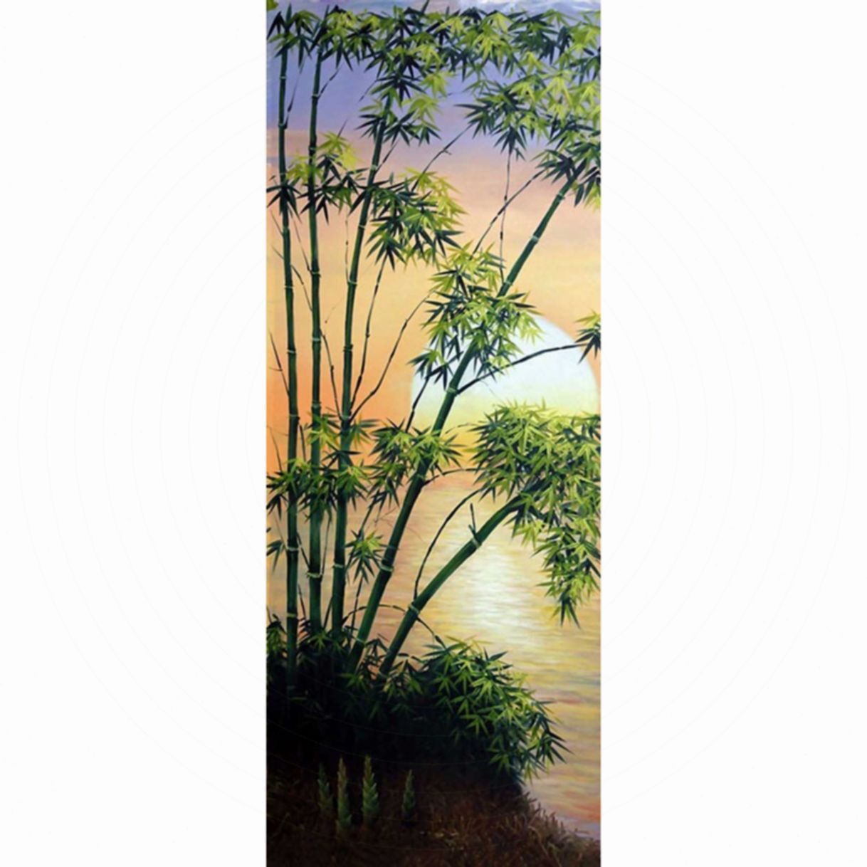 Tranh sơn dầu cây trúc dưới ánh trăng canvas cao cấp vẽ tay 