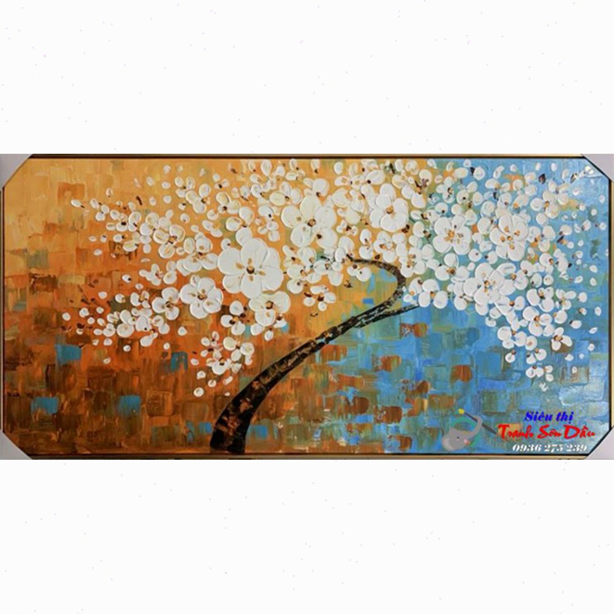 Tranh Sơn Dầu Nhành Hoa Mai Vải Bố 120x60cm Vẽ Tay 100% 