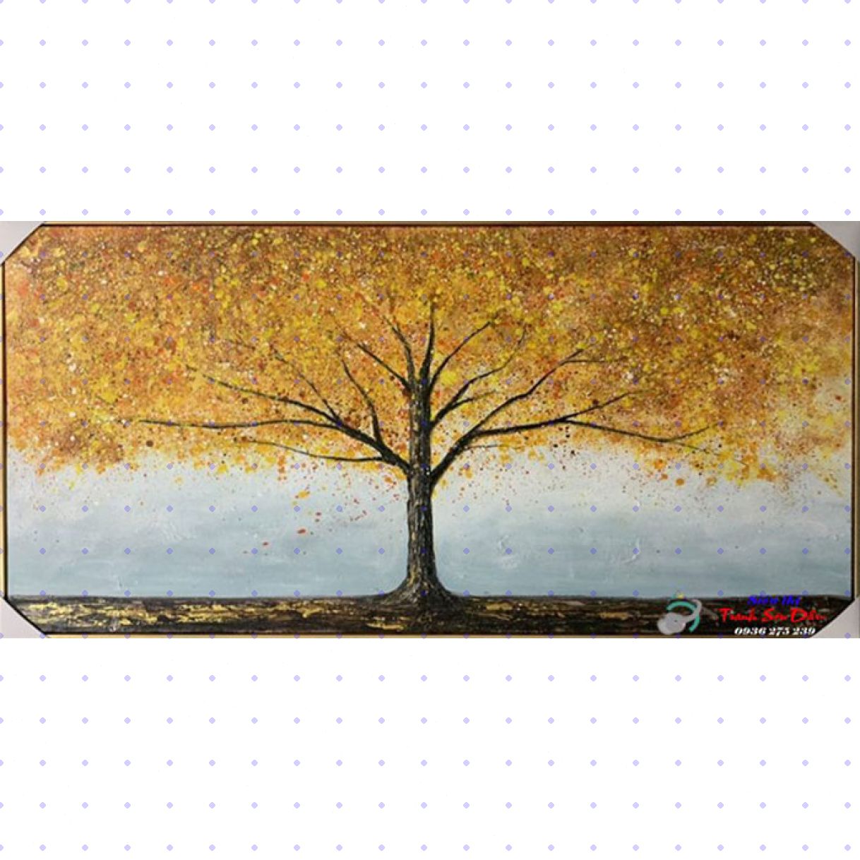 Tranh hiện đại cây vàng sơn dầu 120x60cm tranh tay họa sĩ Minh Hưng 