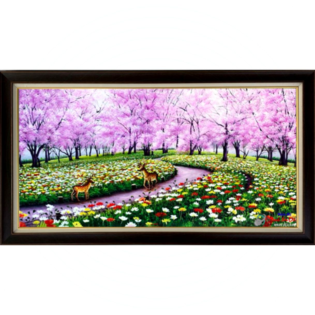 Tranh Sơn Dầu Công Viên THD046 Vẽ Tay 135x75cm Canvas Mới 