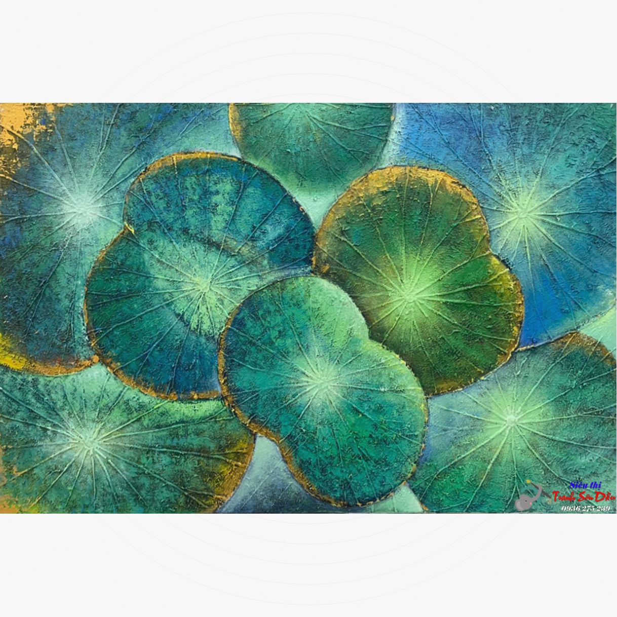 Tranh Sơn Dầu Lá Sen 120x80cm Tay Vẽ Phong Thủy Đẹp 
