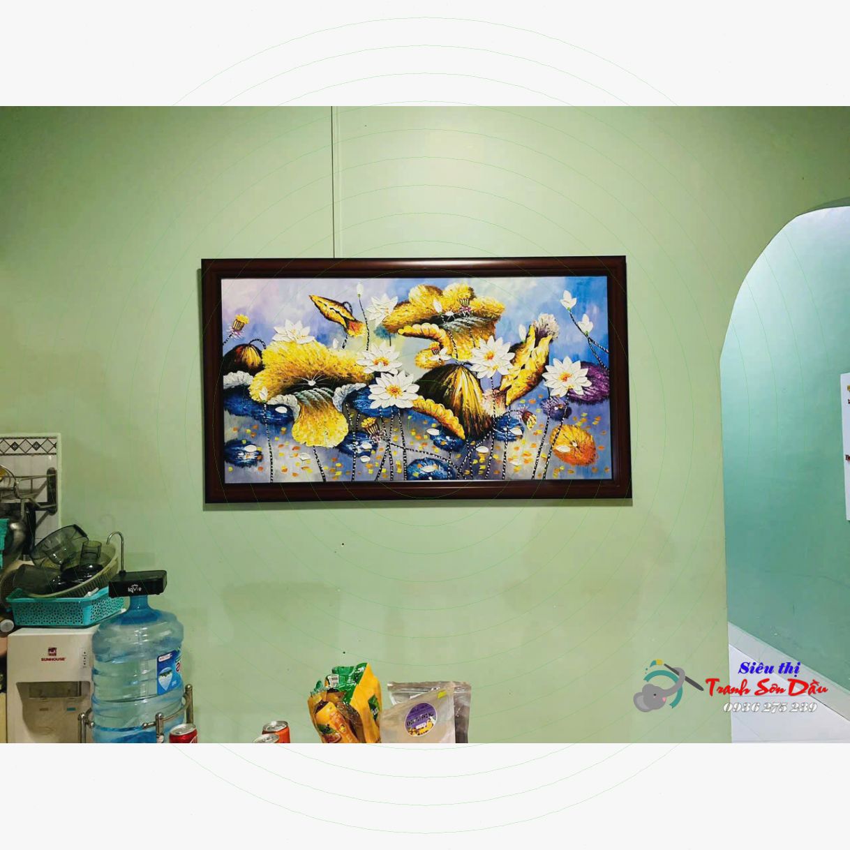 Tranh sơn dầu hoa sen trừu tượng cao cấp Minh Hưng 