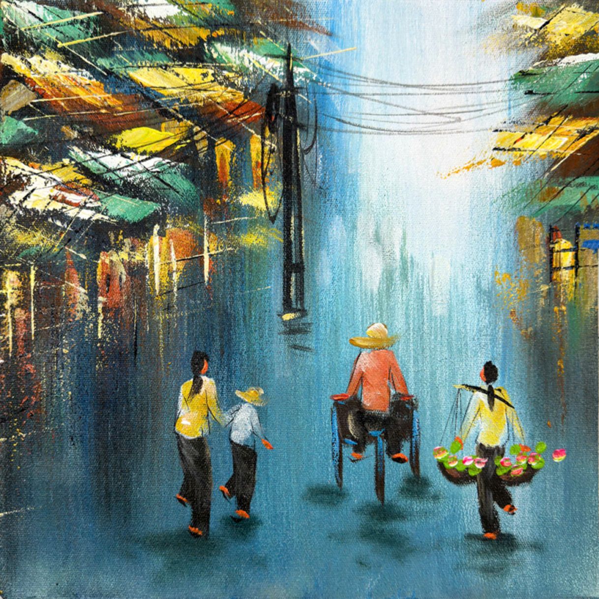 Tranh Sơn Dầu Nhịp Sống Thường Ngày Canvas Khung Gỗ Cao Cấp 