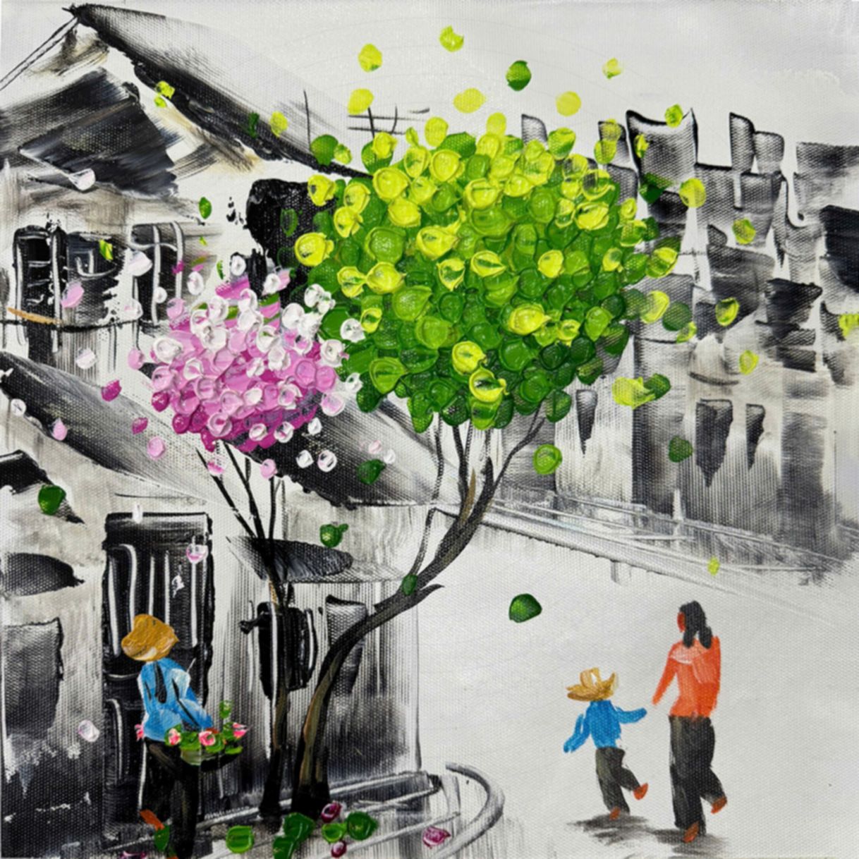 Tranh Sơn Dầu Trừu Tượng Chốn Yên Bình Canvas Khung Gỗ Đẹp 