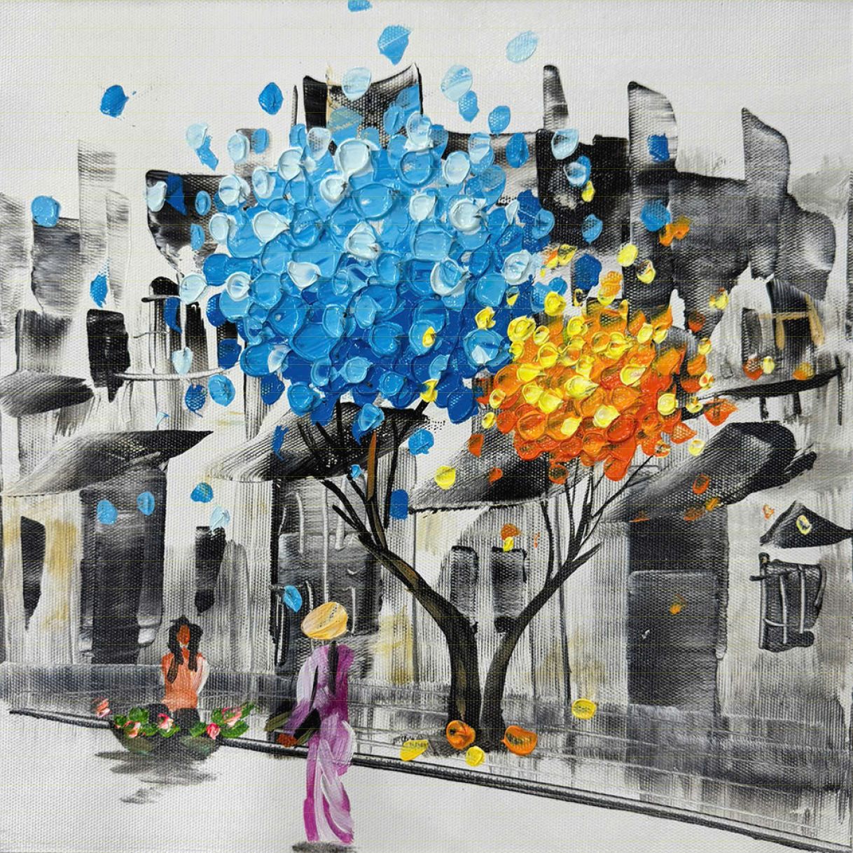 Tranh Sơn Dầu Nét Duyên Thị Thành Vải Canvas Khung Gỗ 33cm 