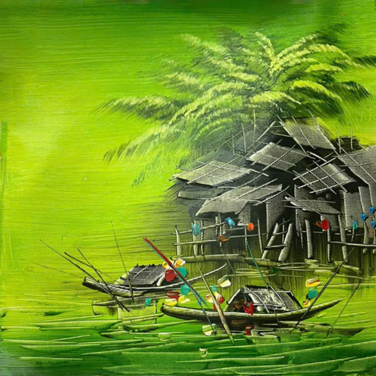 Tranh Sơn Dầu Miền Tây Xanh Vẽ Tay 100% Canvas Khung Composite 
