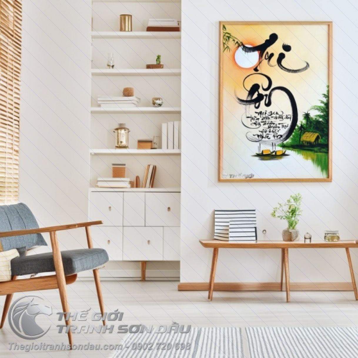 Tranh Thư Pháp Tri Ân Nghĩa Ơn Sơn Dầu Đa Kích Thước Khung 6cm 