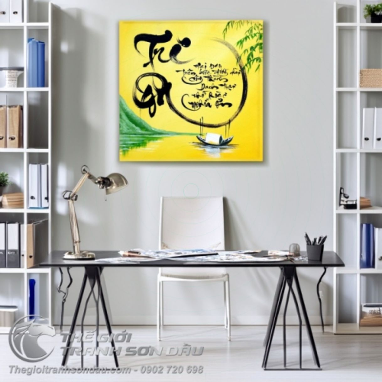 Tranh Thư Pháp Tri Ân Ý Nghĩa Tặng Thầy Cô Sơn Dầu 40x40cm 