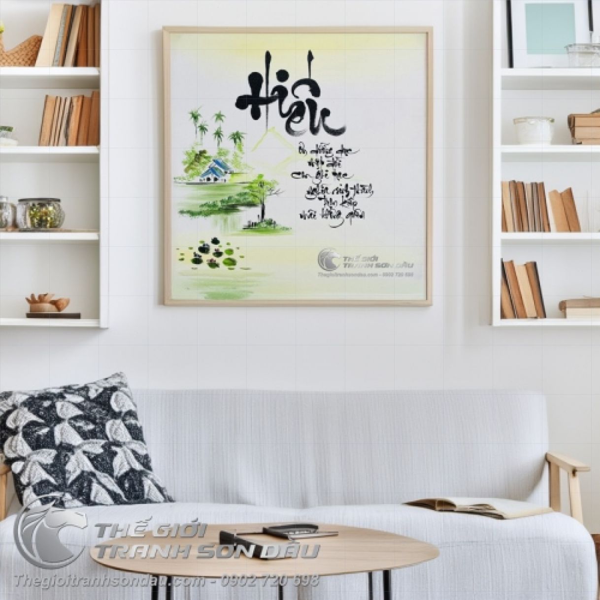 Tranh Thư Pháp Chữ Hiếu Công Cha Nghĩa Mẹ Sơn Dầu Đa Sắc 