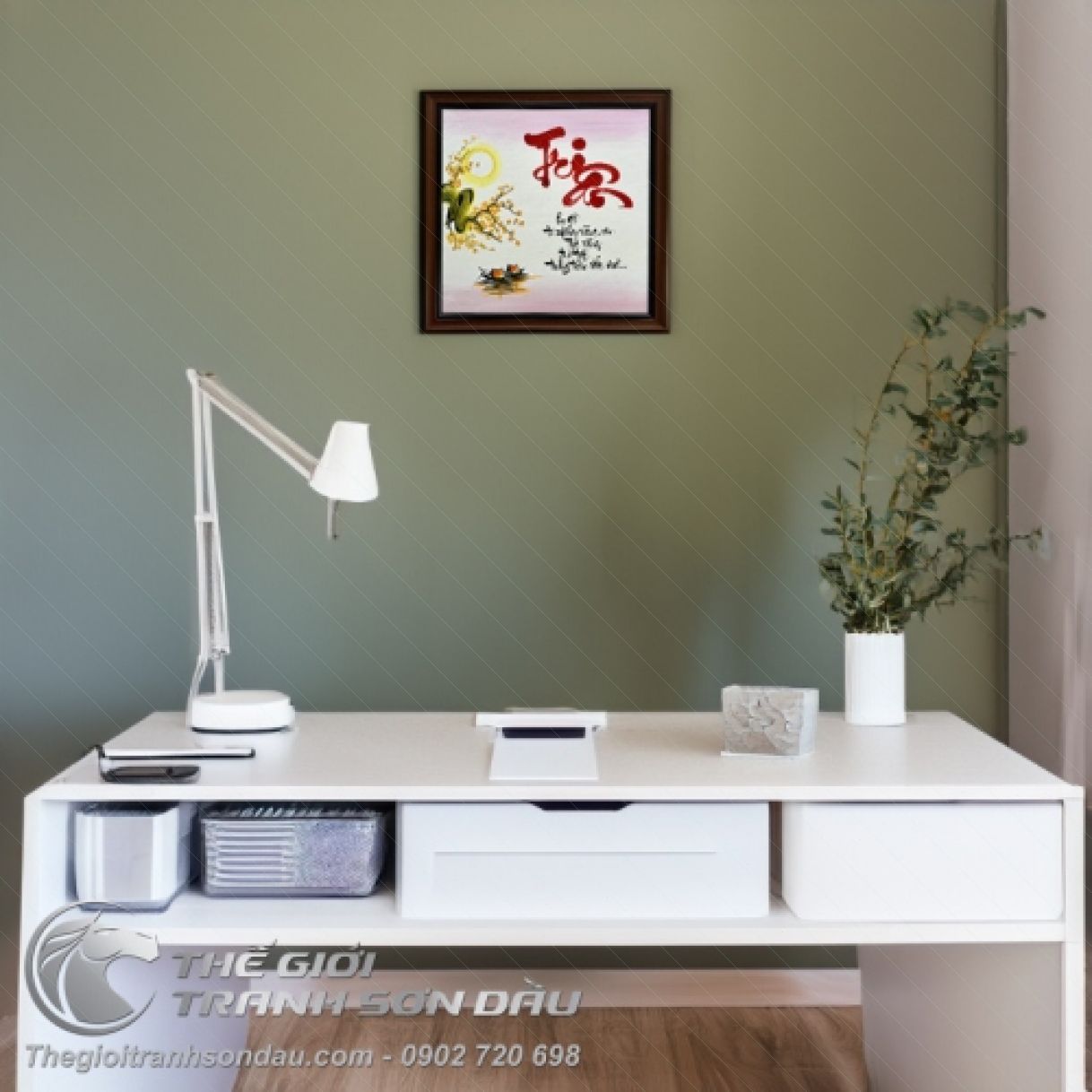 Tranh Nghệ Thuật Thư Pháp Chữ Tri Ân Sơn Dầu Khung 50x50cm 