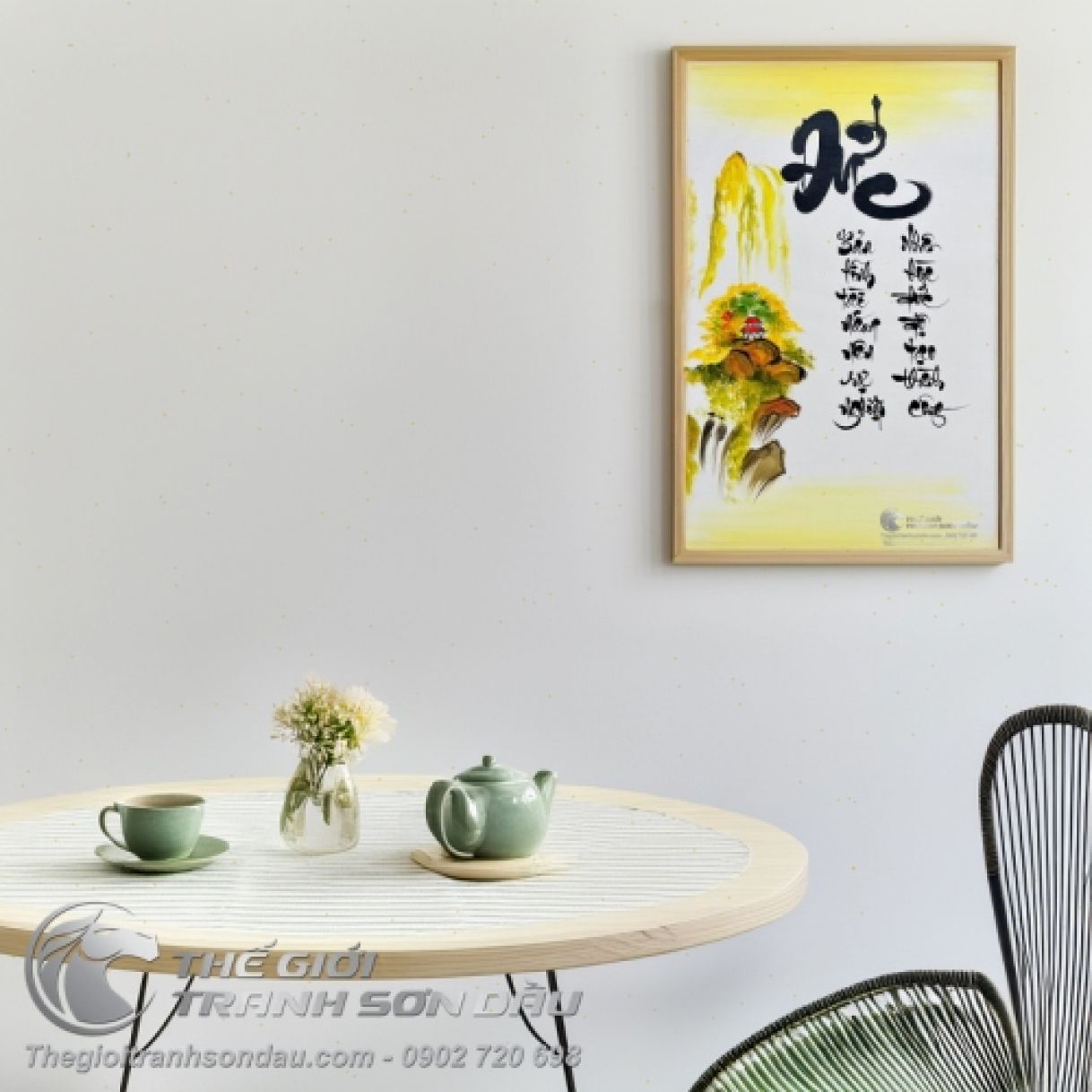 Tranh chữ Đức vẽ thư pháp sơn dầu đẹp giá tốt 40x60cm đa sắc 