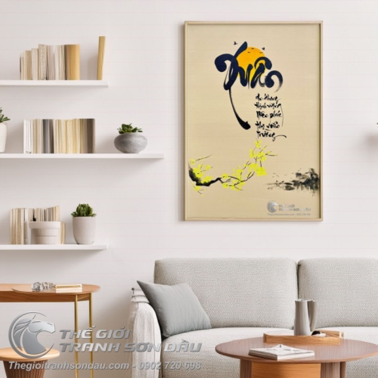 Tranh Chữ Xuân An Khang Thịnh Vượng Sơn Dầu Giá Rẻ 40x60 