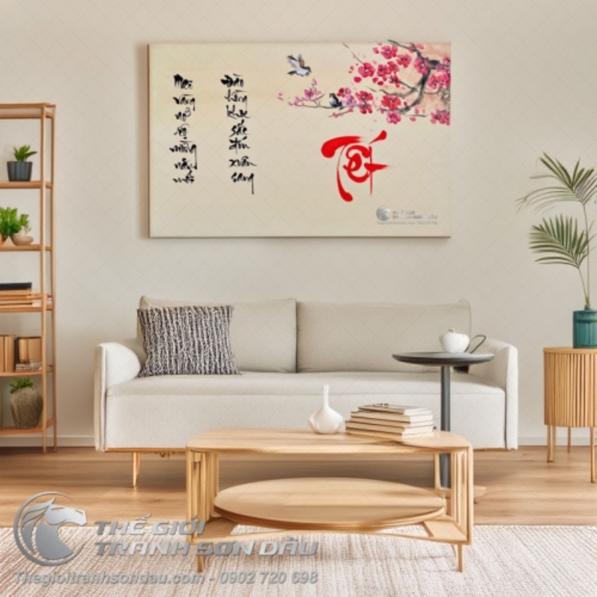Tranh Nghệ Thuật Sơn Dầu Đón Mừng Tết Đa Màu Sắc 40x60cm 
