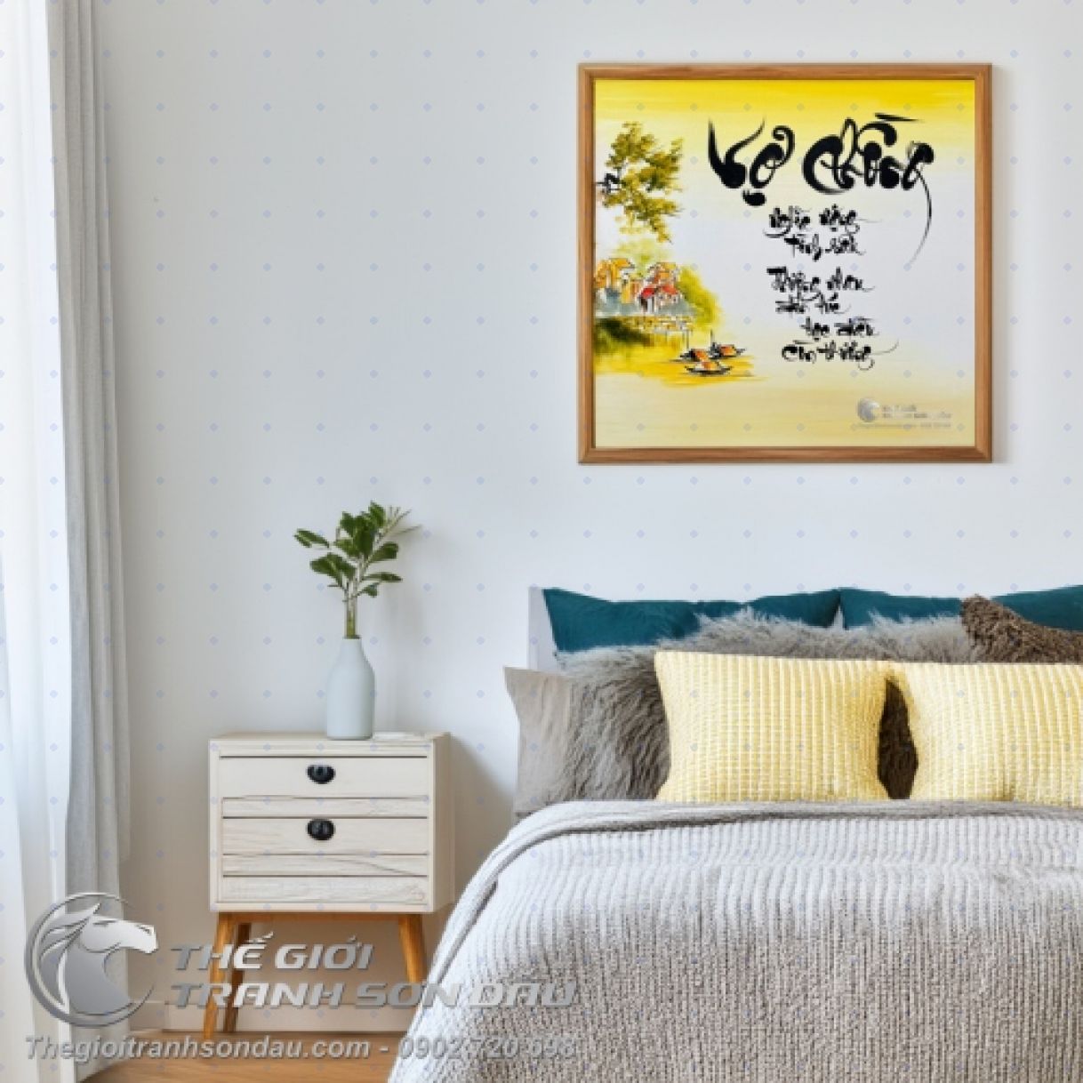 Tranh Thư Pháp Vợ Chồng Sắc Son Sơn Dầu Treo Tường Đẹp 