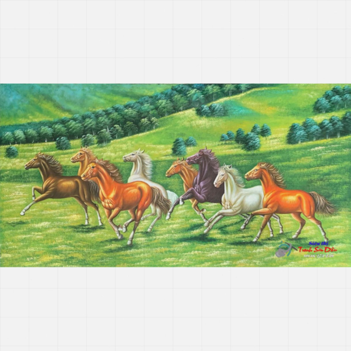 Tranh Mã Đáo Thành Công Thảo Nguyên Sơn Dầu Canvas Khung Gỗ Sang Trọng 