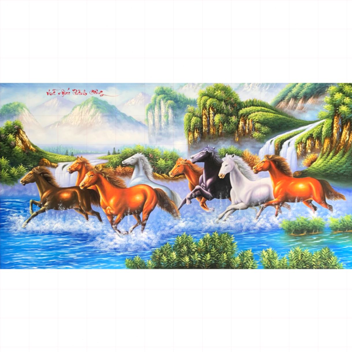 Tranh Mã Đáo Thành Công Chạy Dưới Nước Sơn Dầu Vải Canvas 