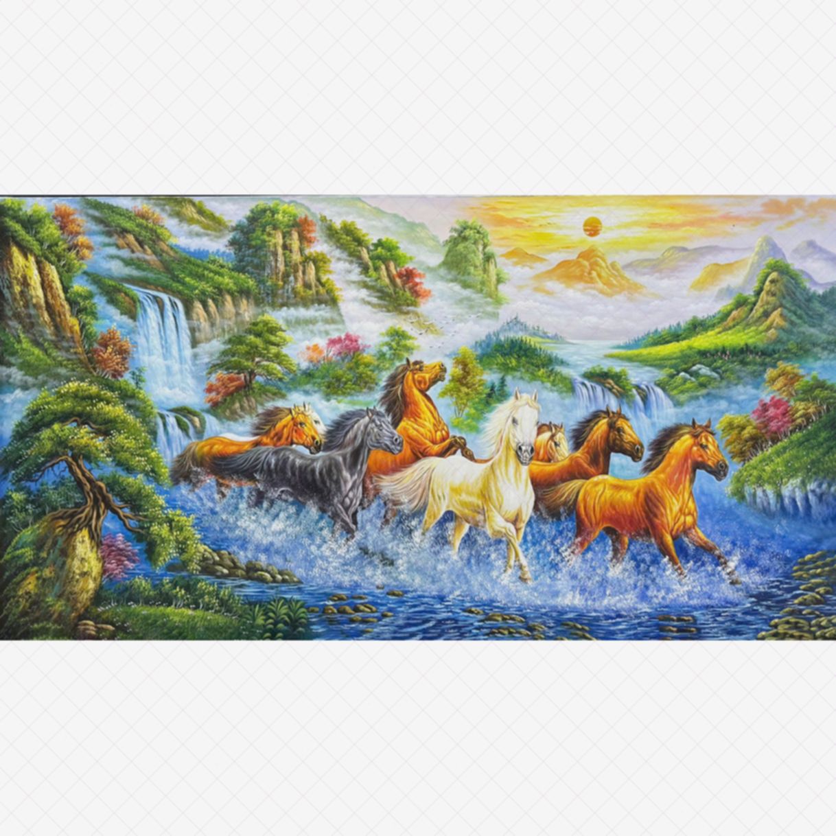 Tranh Sơn Dầu Bát Mã Vượt Suối STT547 Vải Canvas 150cm Khung Gỗ 