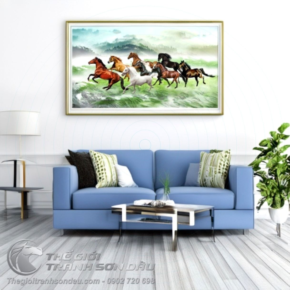 Tranh Bát Mã Phi Nước Đại Trên Thảo Nguyên Sơn Dầu 80x160cm 