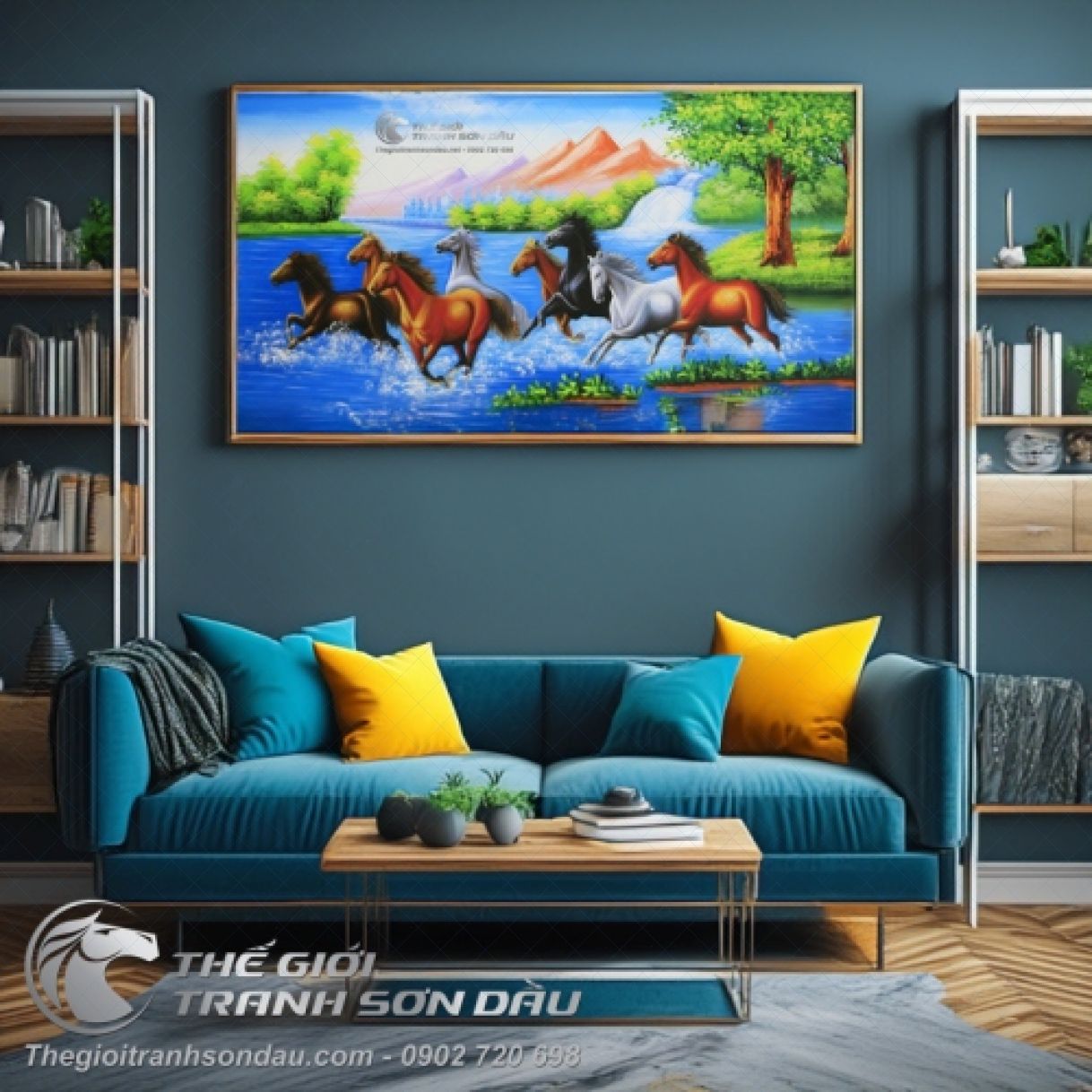 Tranh Sơn Dầu Phong Thủy Mã Đáo Thành Công Tặng Tân Gia 60x120cm 