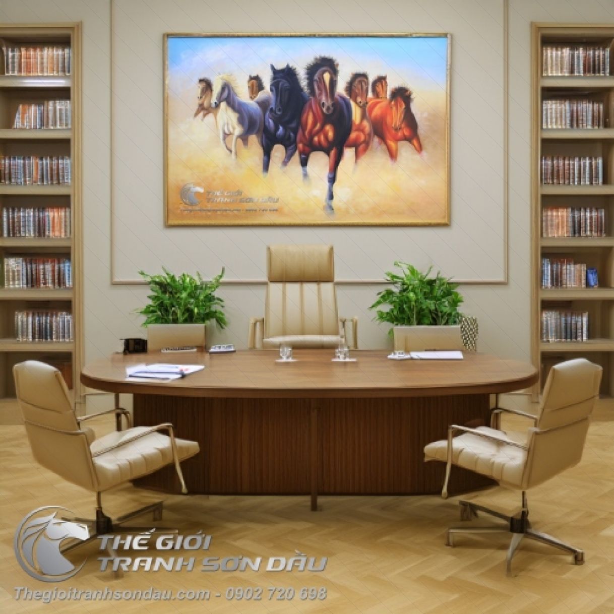 Tranh Sơn Dầu Bát Mã Tám Con Ngựa 80x120cm Ý Nghĩa Phong Thủy 