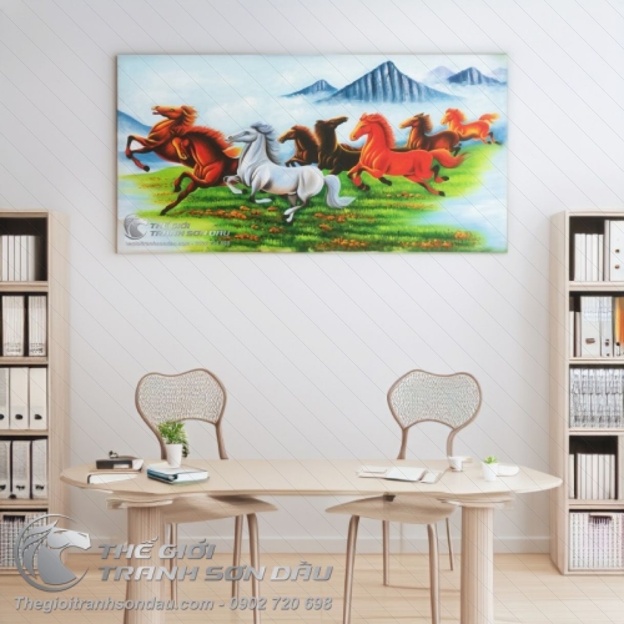Tranh Bát Mã Truy Phong Sơn Dầu Đẹp Giá Rẻ Đa Kích Thước 