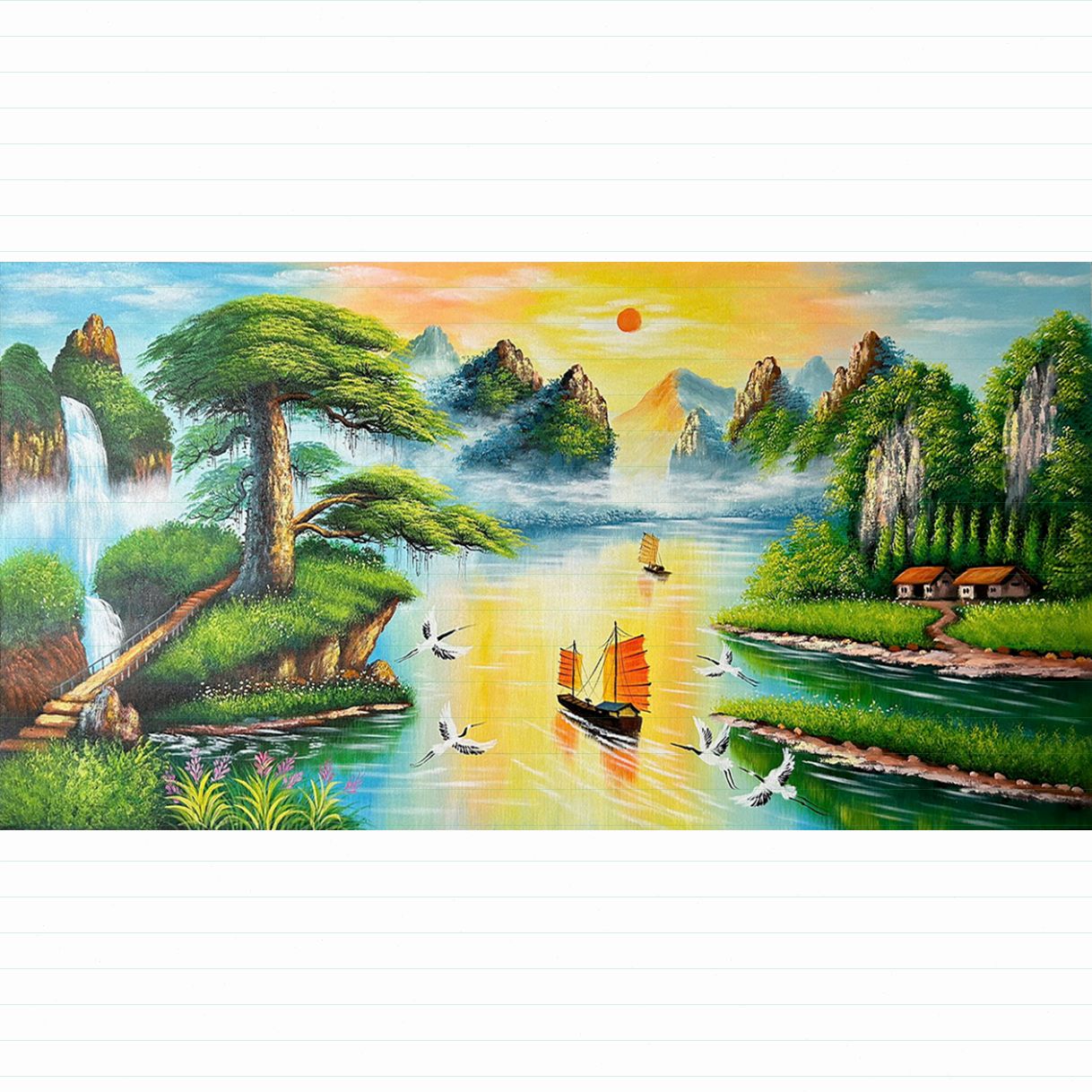 Tranh sơn dầu thuận buồm xuôi gió phong thủy may mắn 