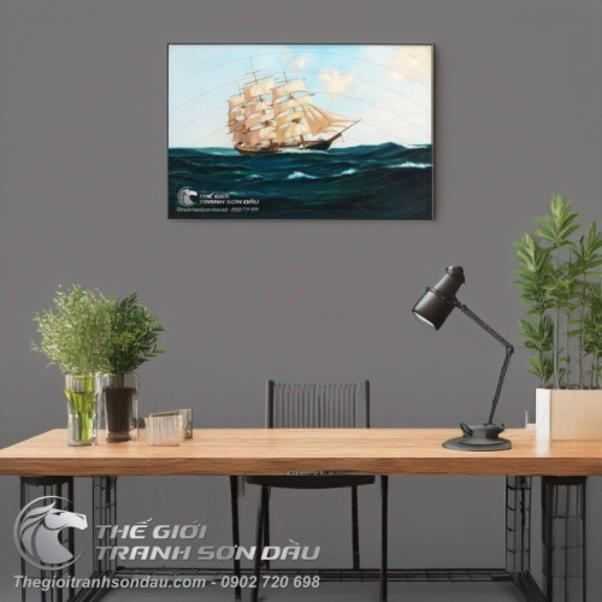 Tranh Thuận Buồm Xuôi Gió Thuyền Chạy Sơn Dầu 60x90cm Đa Sắc 