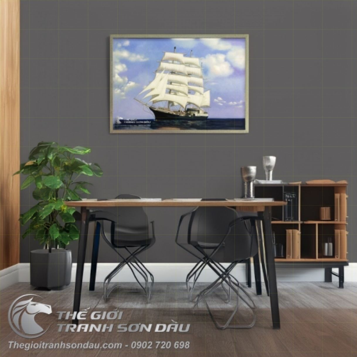 Tranh Thuận Buồm Xuôi Gió Sơn Dầu 60x90cm Khung 5cm 