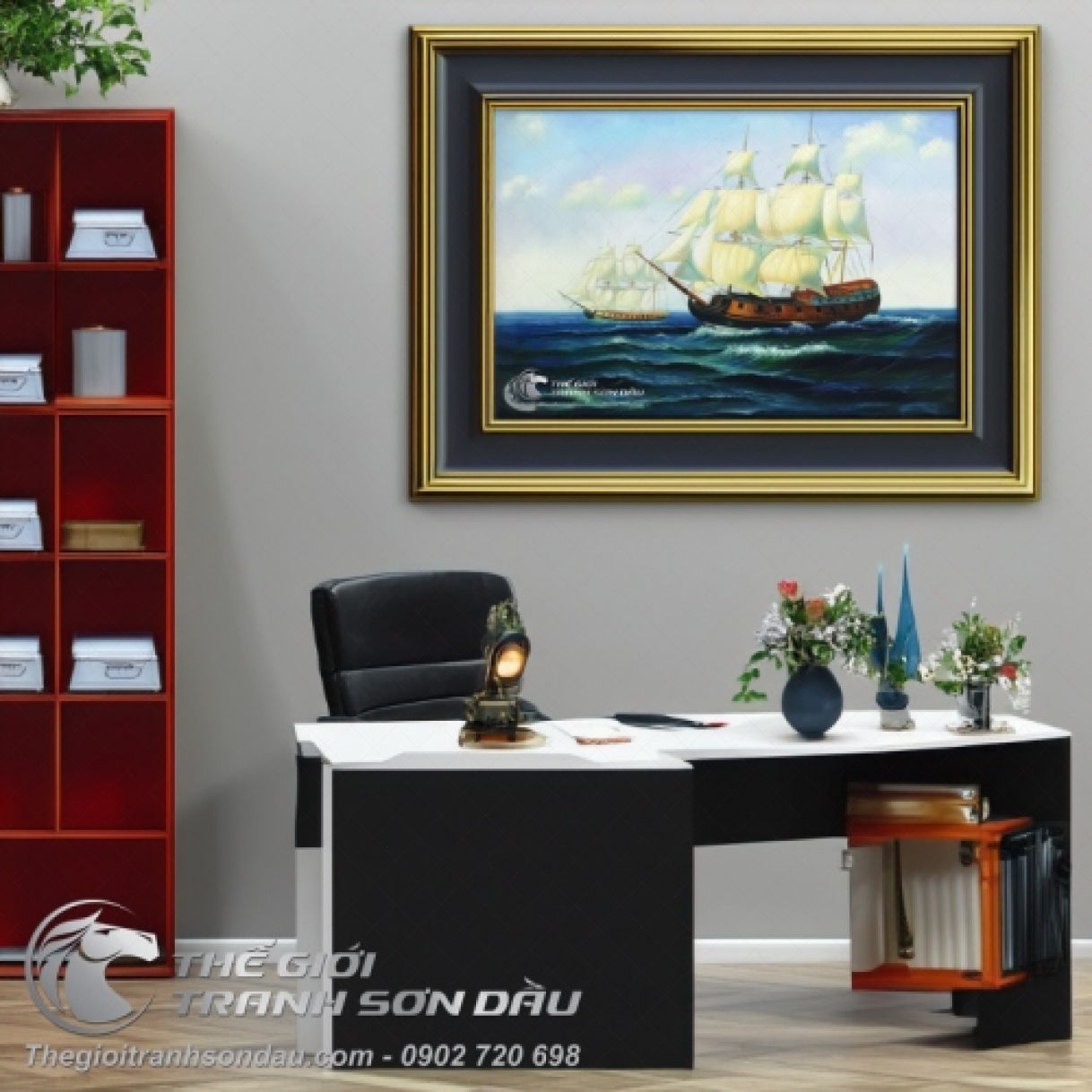 Tranh Thuyền Buồm Sơn Dầu 60x90cm Khung 4.5cm Đẹp 