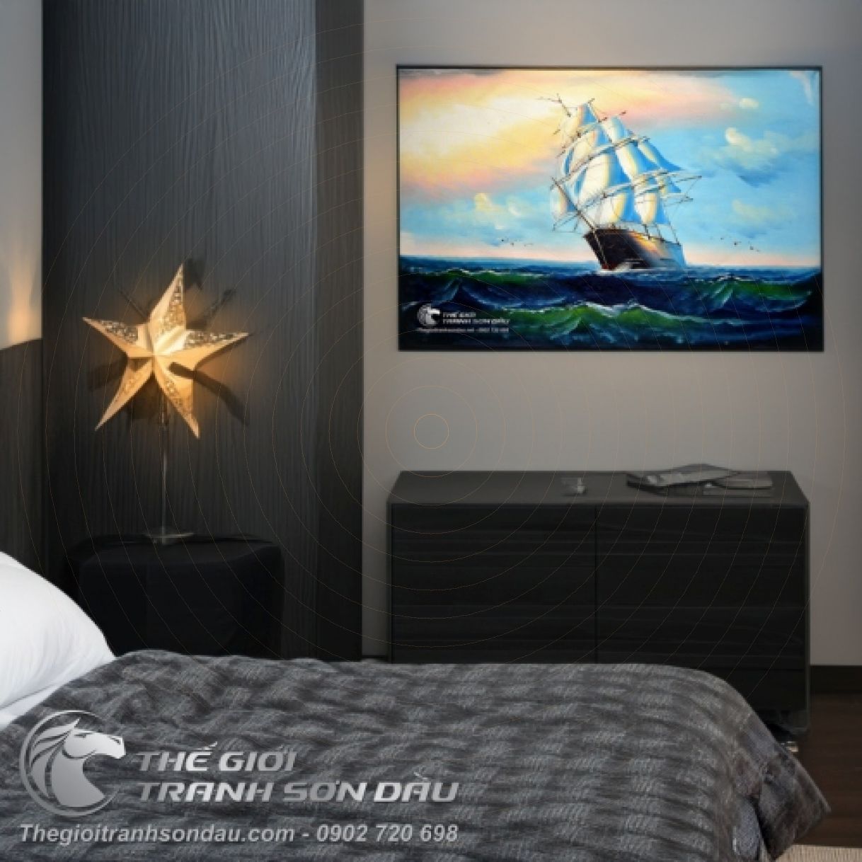 Tranh Thuyền Buồm Biển Cả sơn dầu 80x120cm sống động sinh động 