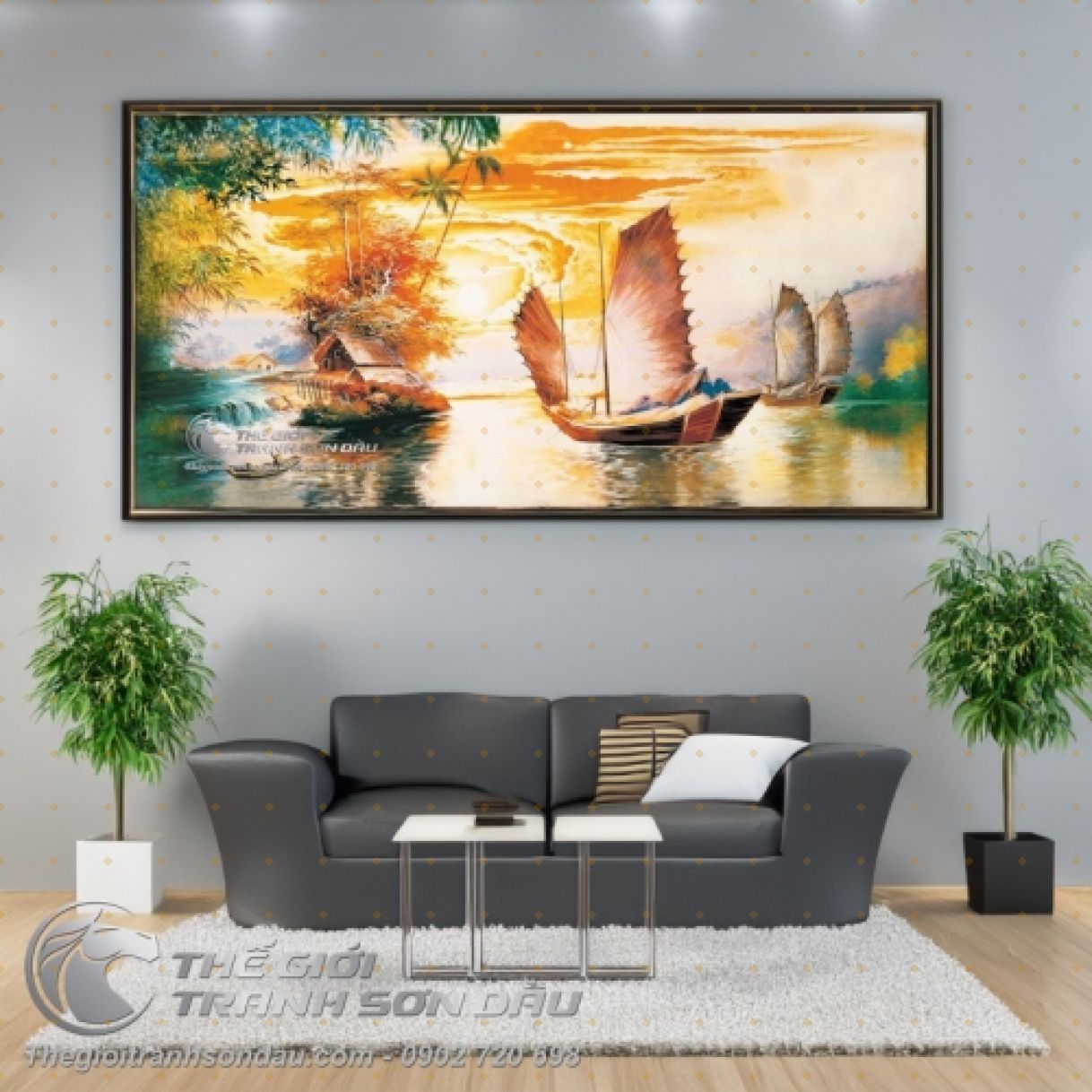 Tranh Sơn Dầu Thuyền Buồm Mái Nhà 80x160cm Đa Màu Sắc 