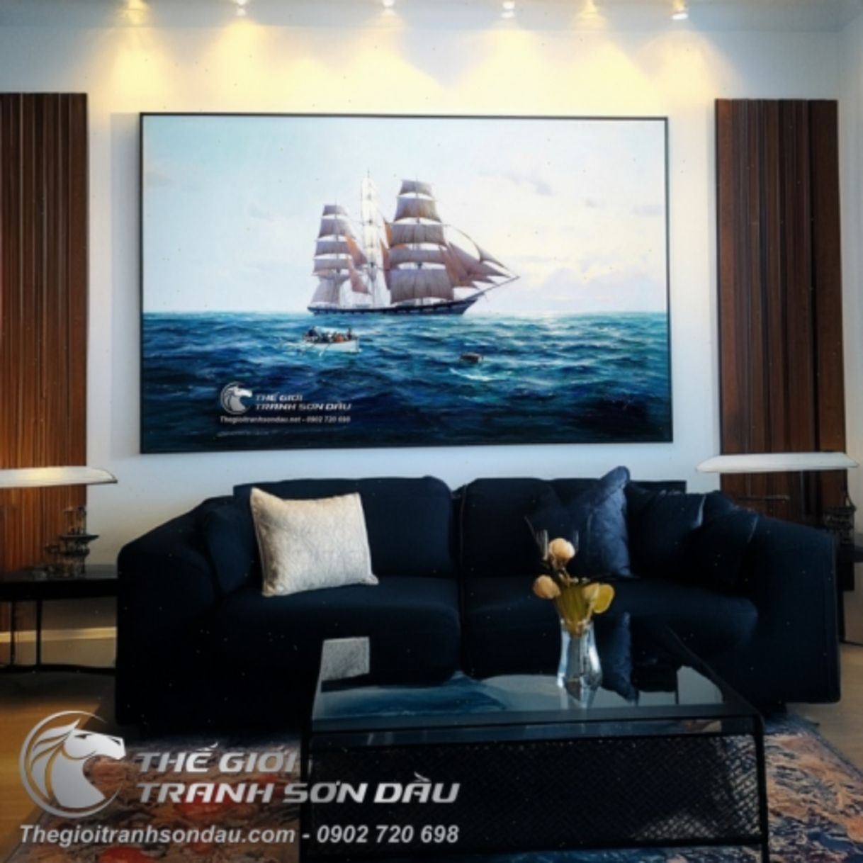 Tranh Thuyền Buồm Và Ghe Cứu Nạn Sơn Dầu Đa Sắc 60x90cm 