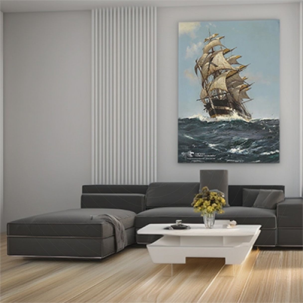 Tranh Thuyền Buồm Căng Gió Trên Biển Sơn Dầu 60x120cm 