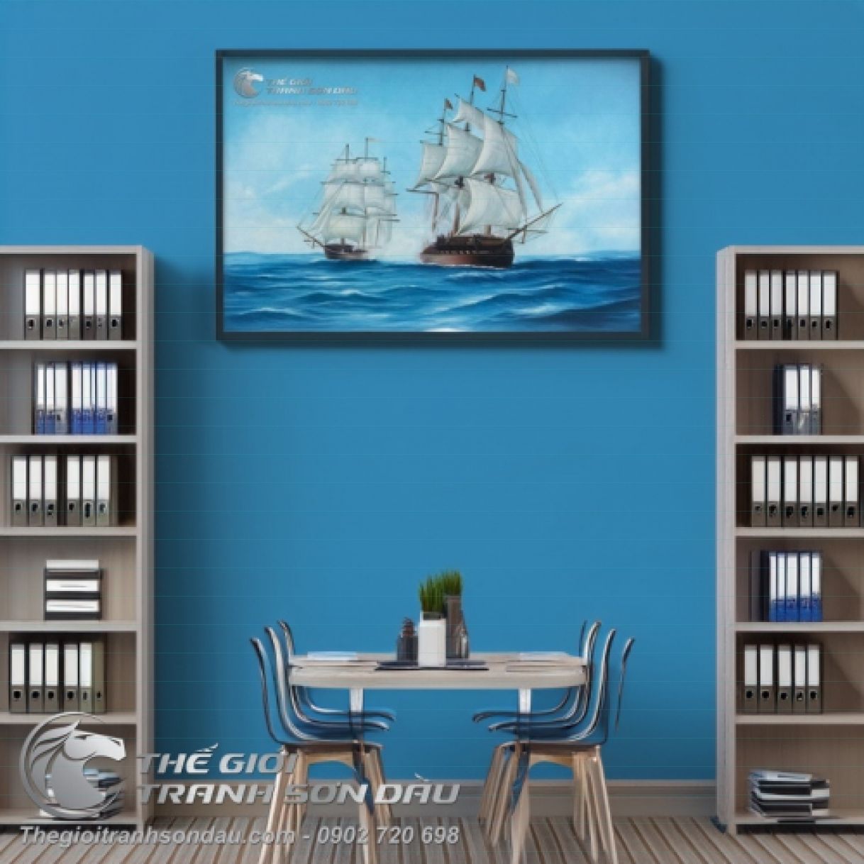 Tranh Thuyền Và Biển Sơn Dầu 60x90cm Khung Sang Trọng 