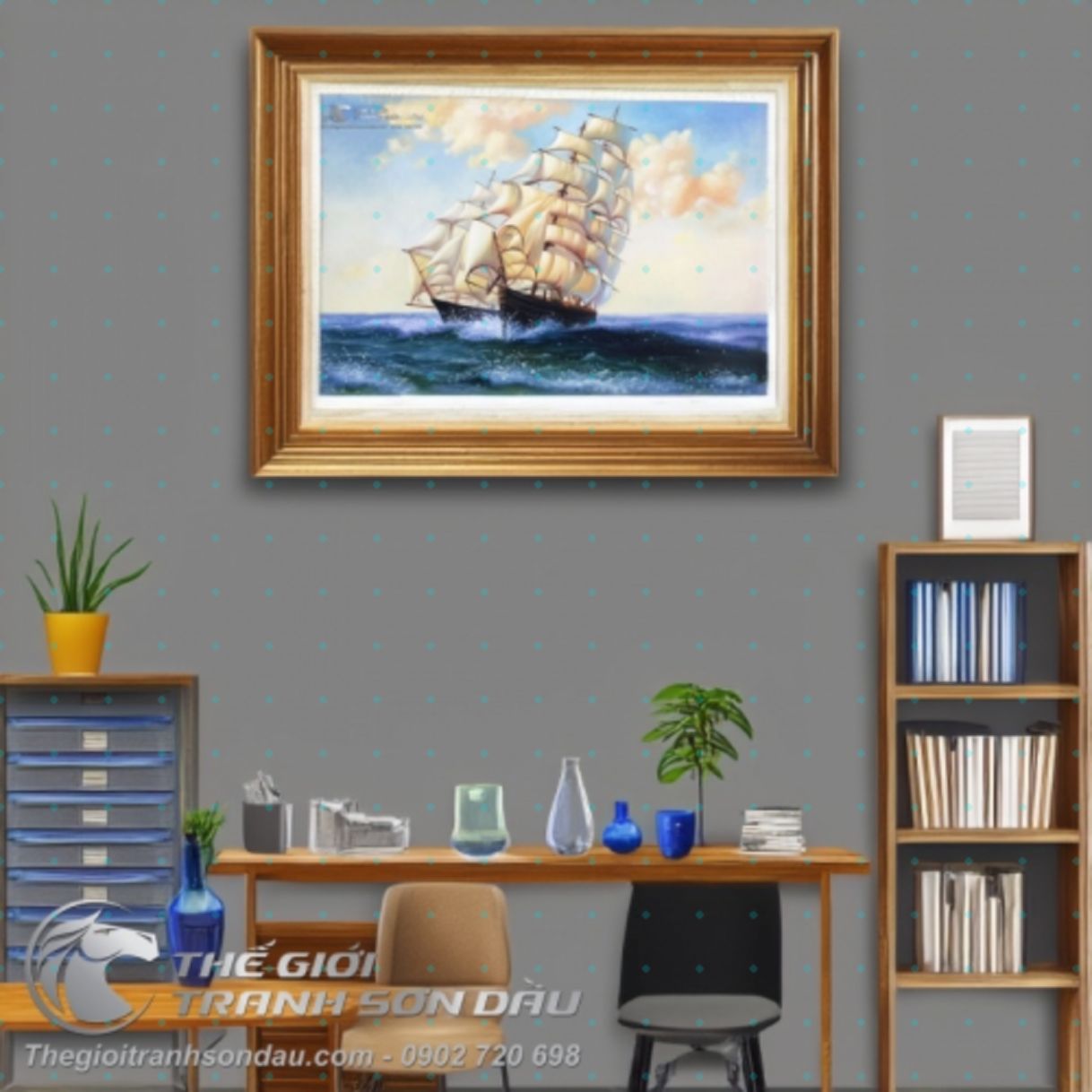 Tranh Thuận Buồm Xuôi Gió Sơn Dầu Giá Rẻ Kích Thước 60x90cm 