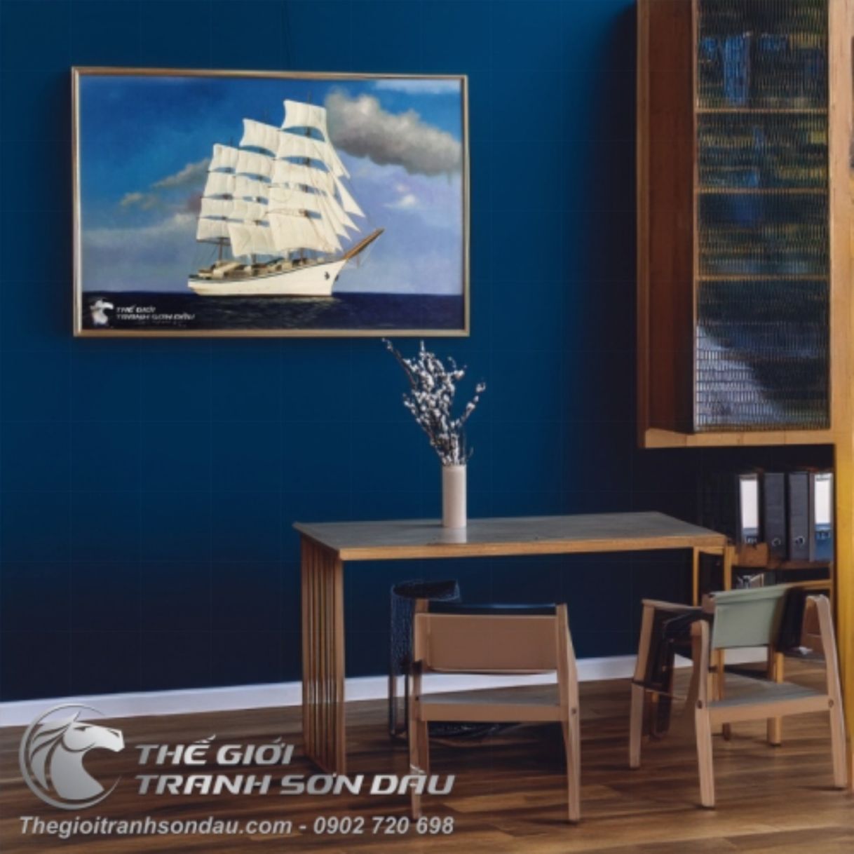 Tranh Thuận Buồm Xuôi Gió Thuyền Ra Khơi Sơn Dầu 60x90cm 