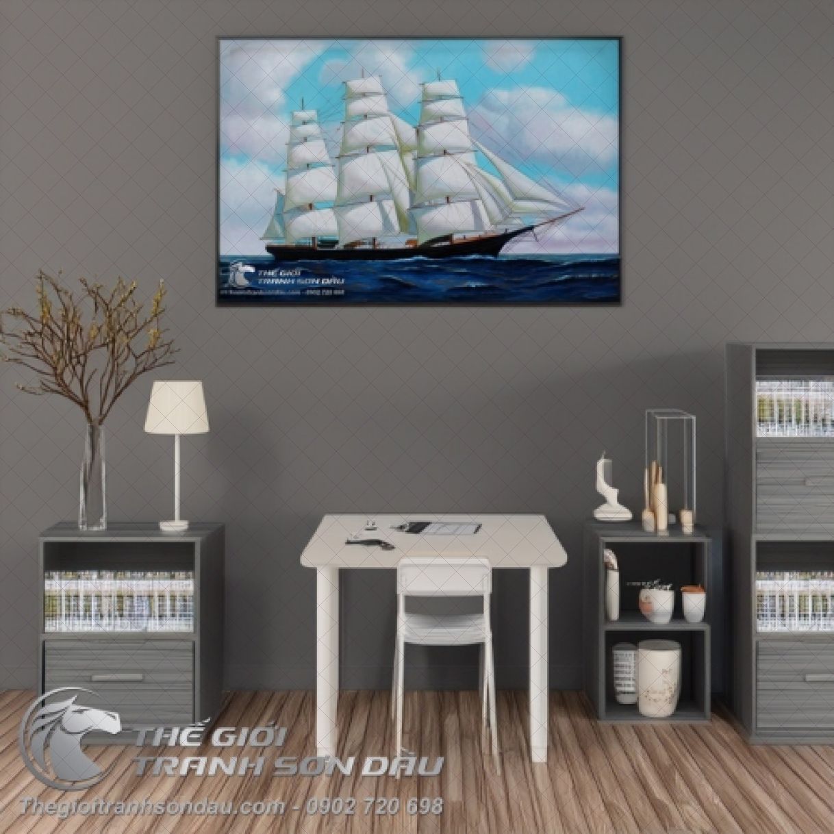 Tranh Thuận Buồm Xuôi Gió Sơn Dầu 60x90cm Đẹp Thu Hút Phong Thủy 