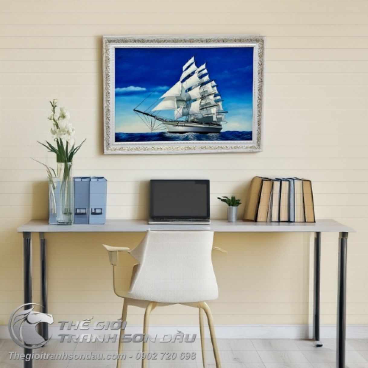 Tranh Sơn Dầu Thuyền Buồm Đẹp Treo Phòng Giám Đốc 60x90cm 