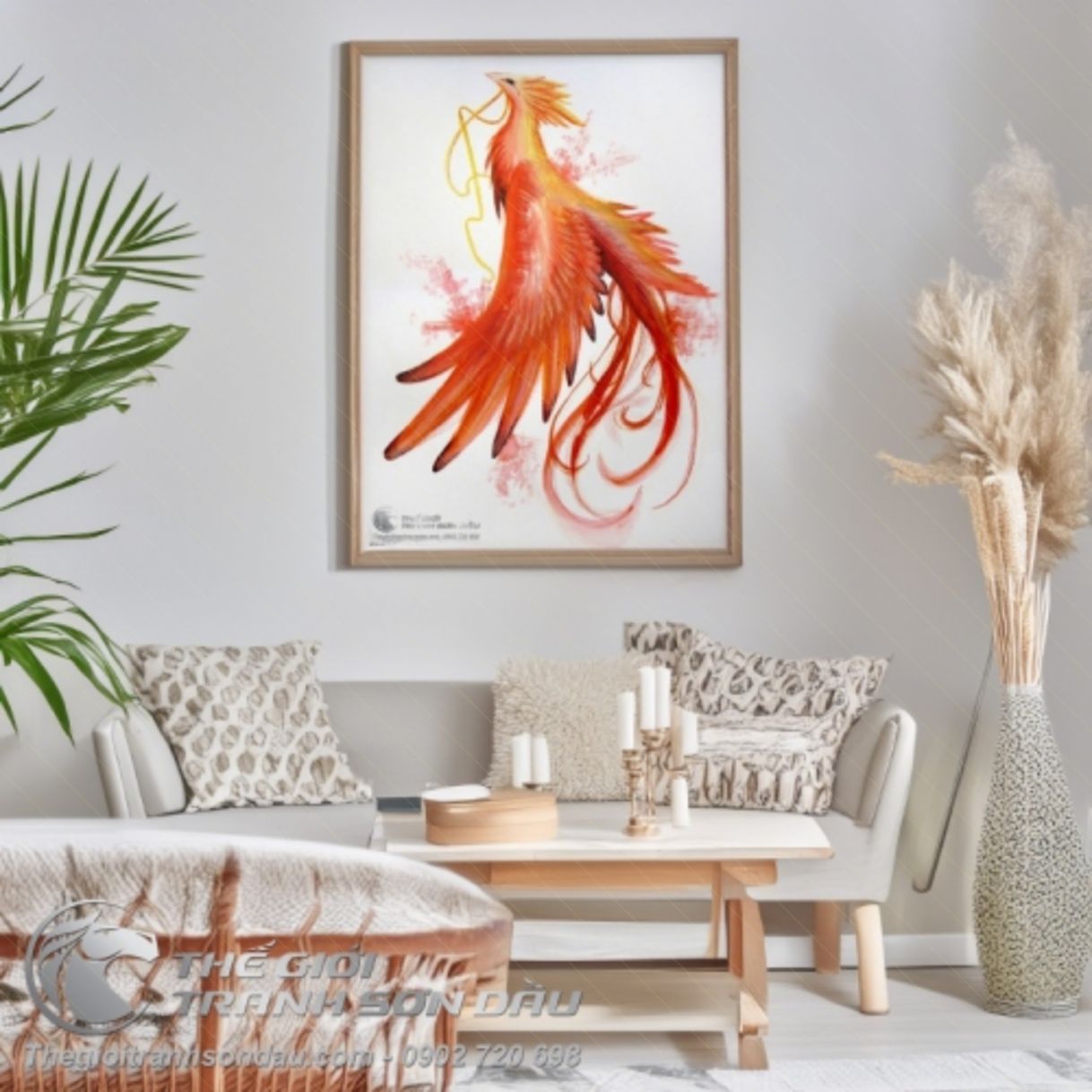 Tranh Sơn Dầu Phụng Hoàng Bay Lên Khổ Đứng Đa Kích Thước 