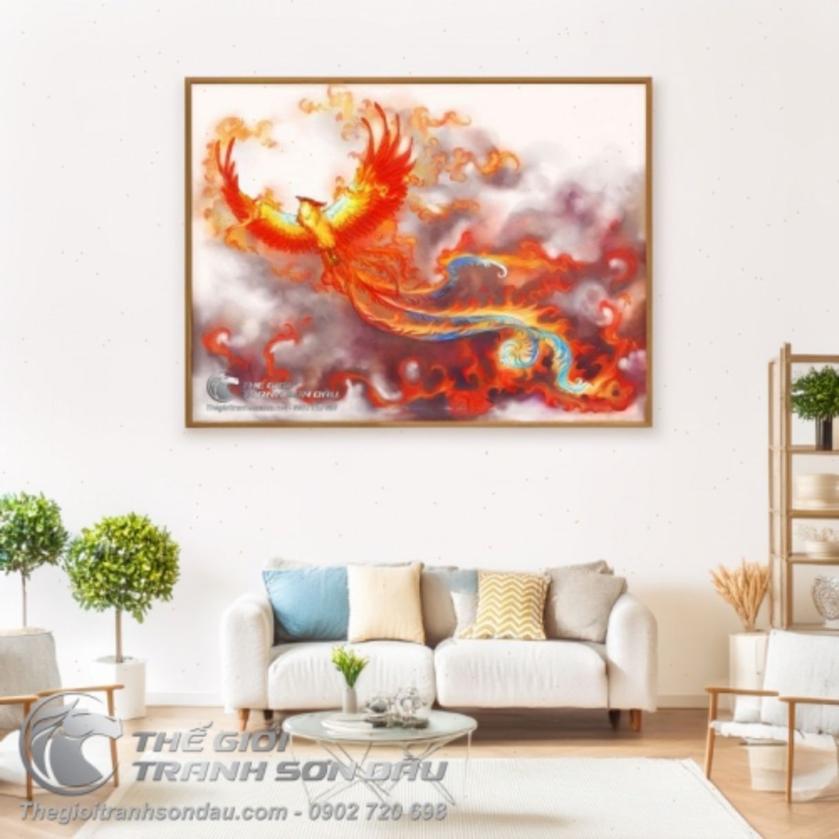 Tranh chim phượng hoàng lửa bay rực rỡ đa kích thước 