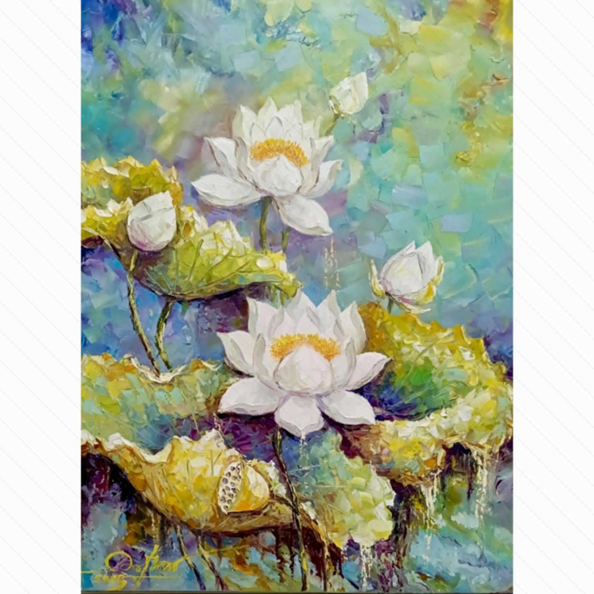 Tranh hoa ban mai xanh sơn dầu nổi bật 60x80cm tranh nghệ thuật độc bản 