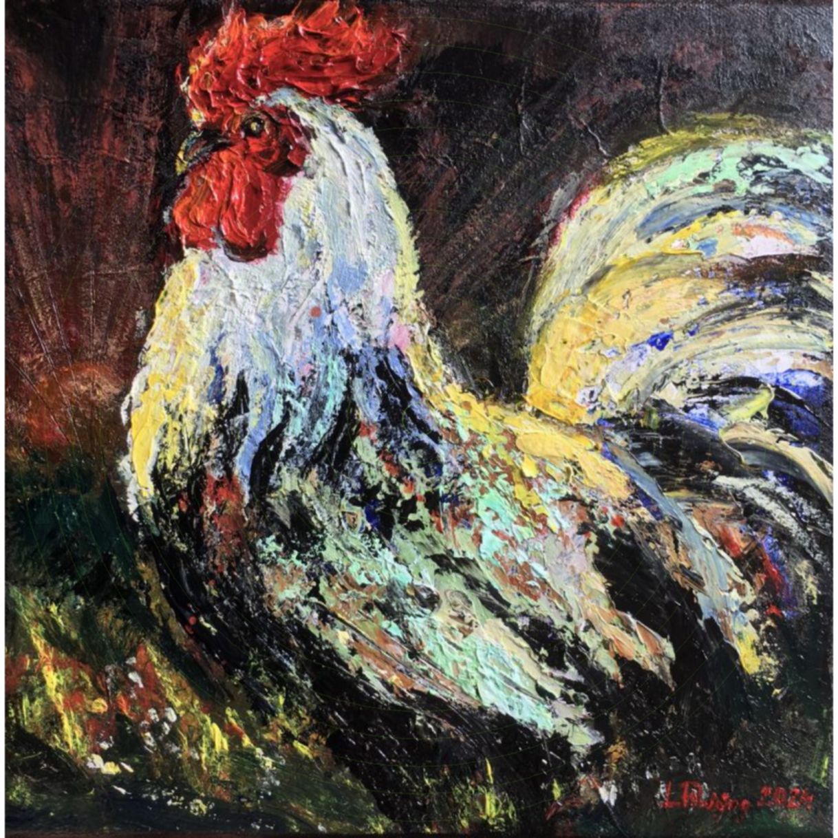 Tranh Acrylic Quà Tặng Dậu Canvas 25x25cm Độc Bản 2024 