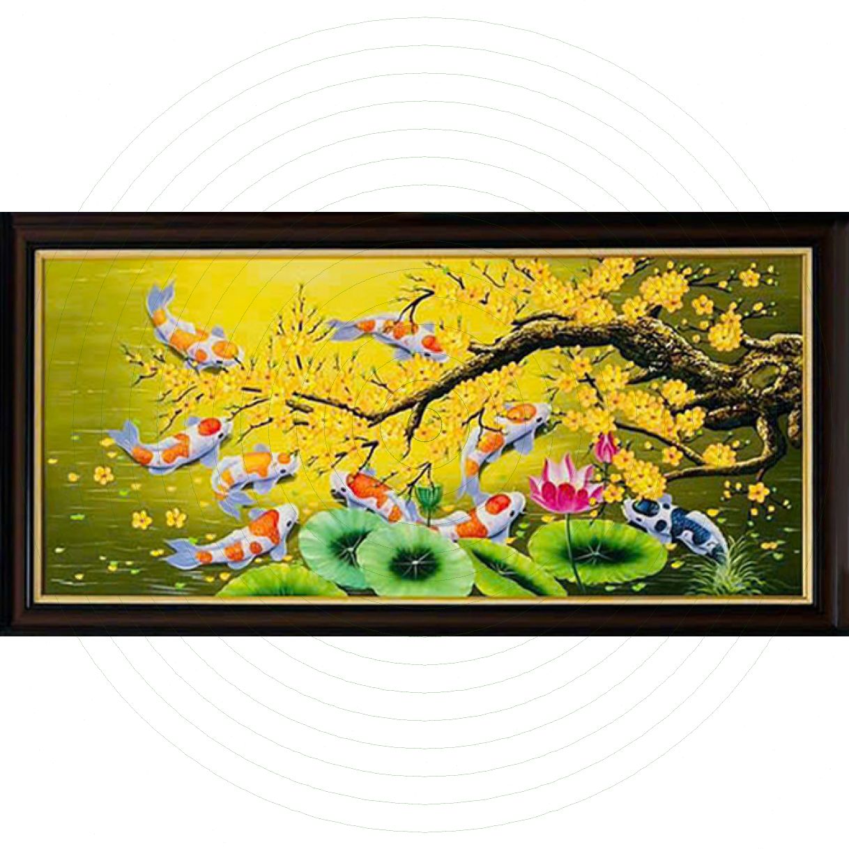 Tranh Sơn Dầu Cá Chép Mai Vàng Vải Canvas Khung Gỗ 120cm 