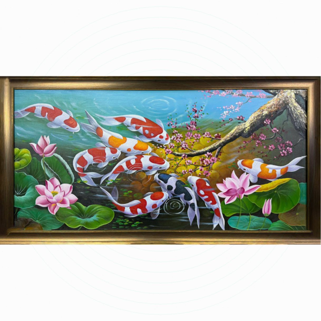 Tranh Sơn Dầu Cửu Ngư Quần Hội Handpainted Canvas 120cm 