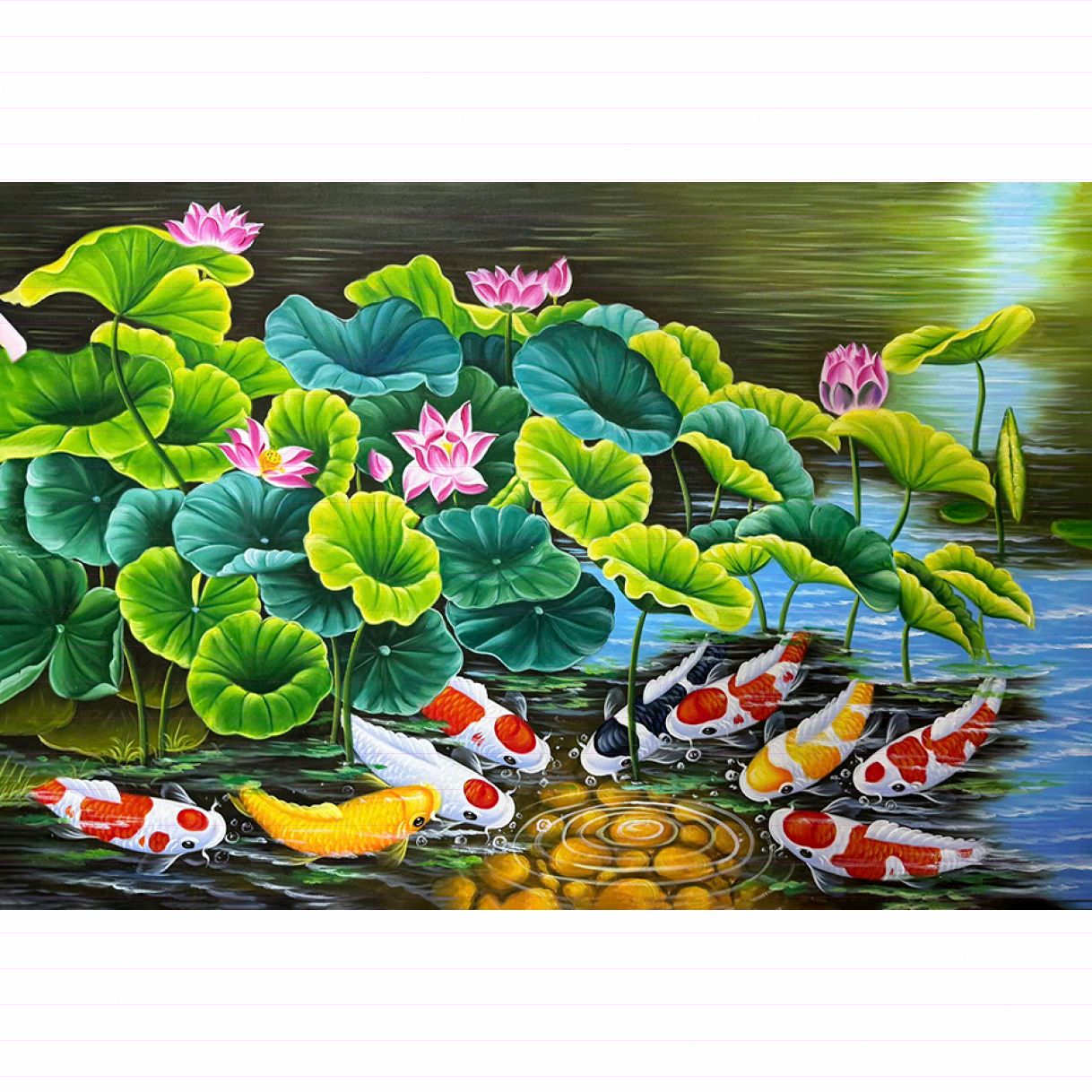 Tranh Sơn Dầu Cửu Ngư Quần Hội Vải Canvas Cao Cấp Kích Thước 90cm 