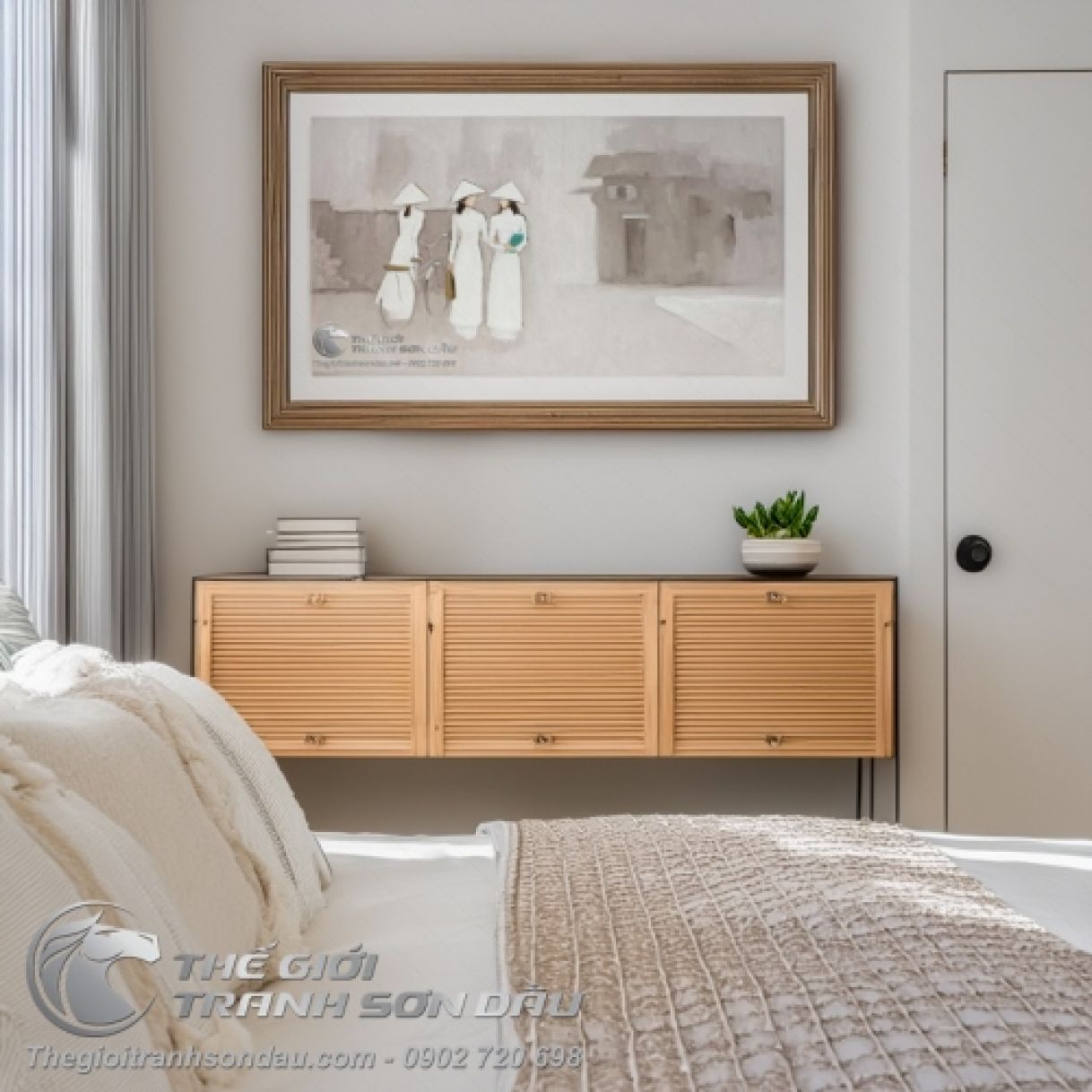 Tranh thiếu nữ áo dài trắng bước đi đa kích thước 