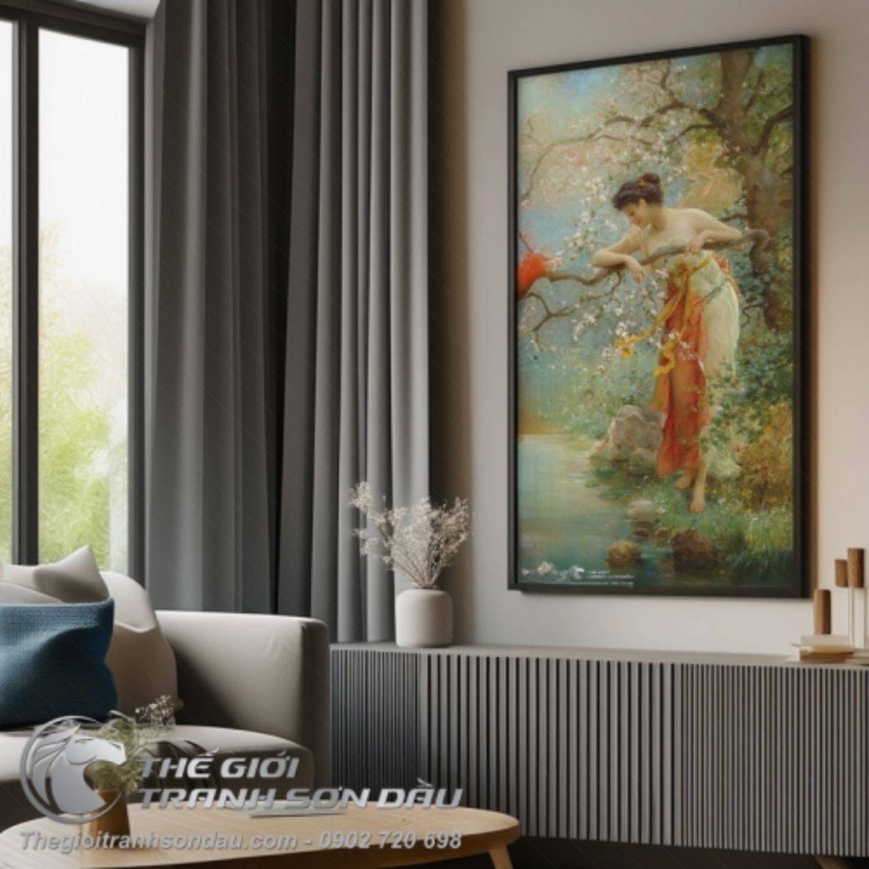 Tranh Sơn Dầu Thiếu Nữ Bên Bờ Hồ Đẹp Xuất Sắc 