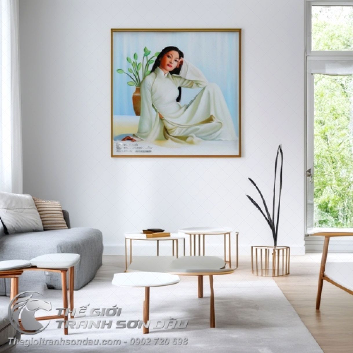 Tranh Thiếu Nữ Việt Nam Mặc Áo Dài Sơn Dầu 60x60cm 
