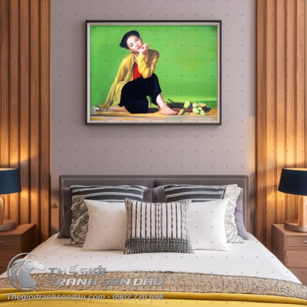 Tranh Thiếu Nữ Việt Nam Áo Yếm Sơn Dầu Đa Sắc 60x80cm 