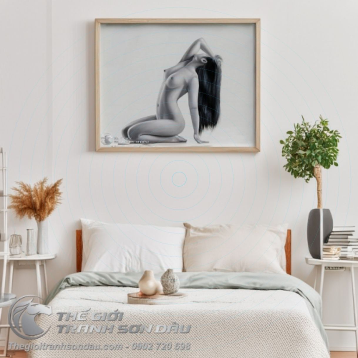 Tranh Sơn Dầu Khỏa Thân Thiếu Nữ Tóc Dài Khung 50x60cm 